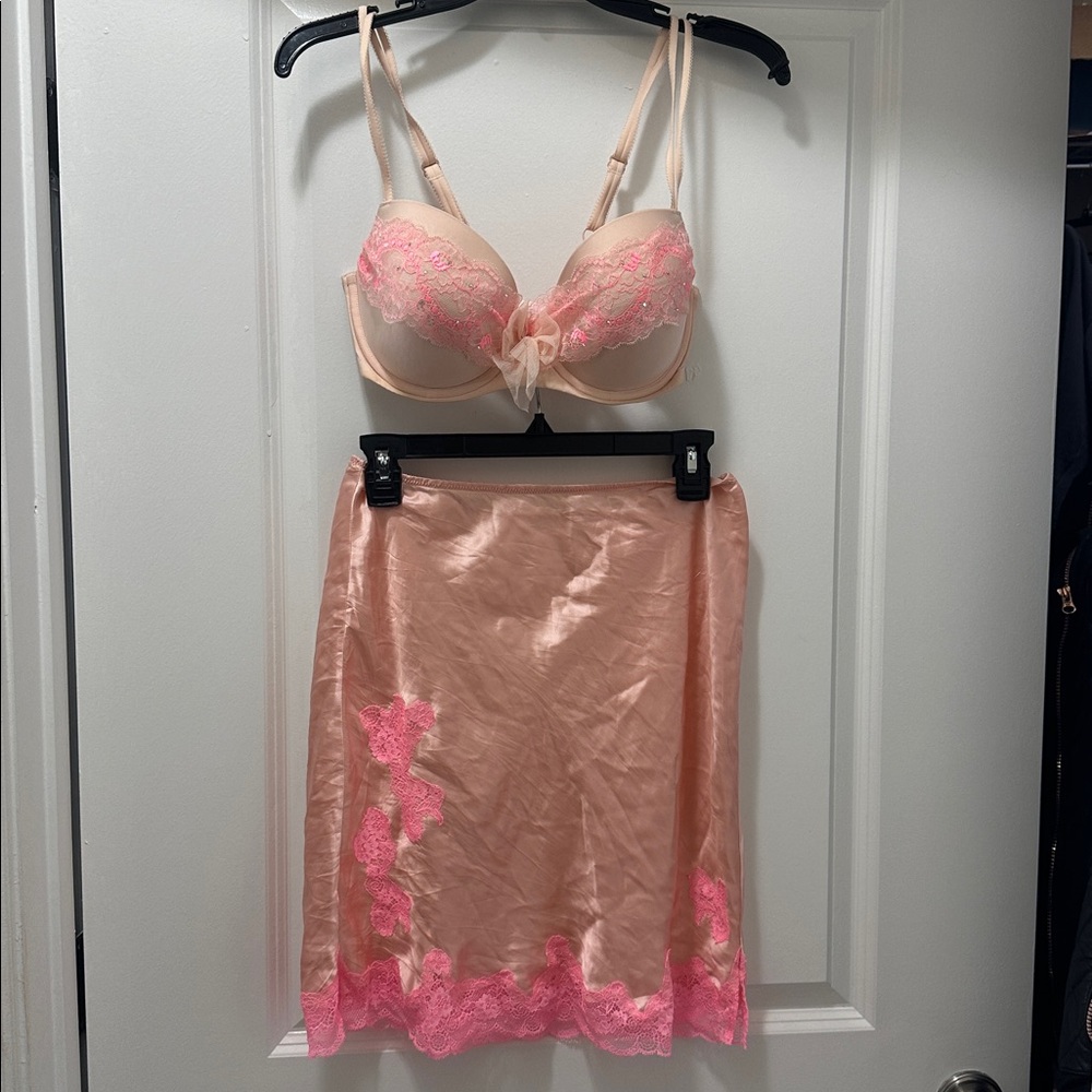 Victoria's Secret Pink Lace Bra and Skirt Set